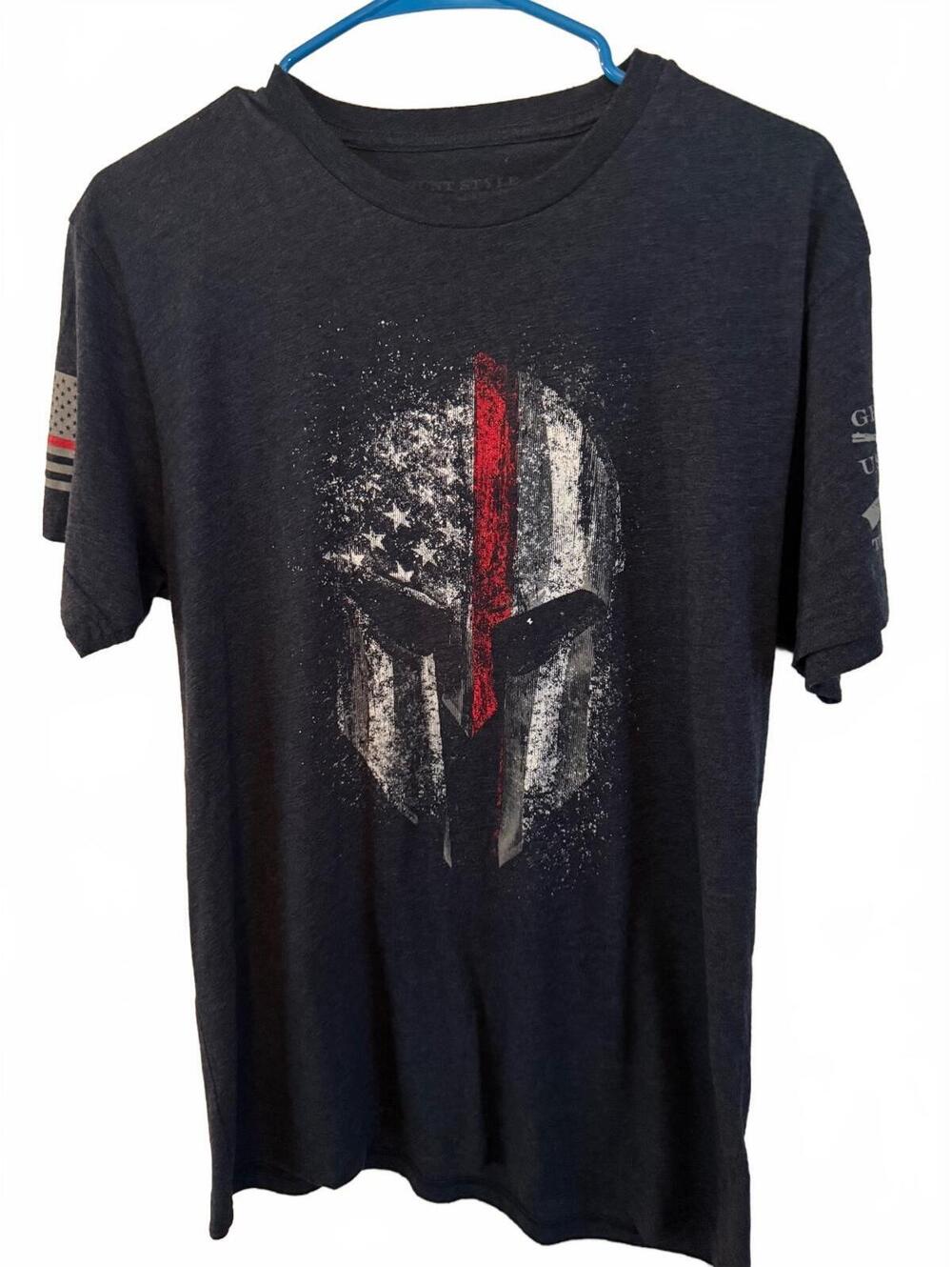 Grunt Style Men's Graphic T-Shirt with American Flag and Spartan Helmet Design